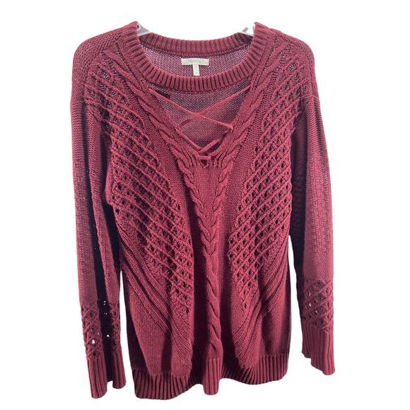 Maurices Burgundy Red Strappy Chunky Knit Sweater Women's Size Small - Picture 2 of 6